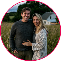 Mike and Megan Gilger headshot with pink border
